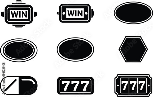 Black and white casino winning symbols and shapes icons set