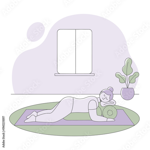 Woman practicing yoga on mat indoors peaceful pose.