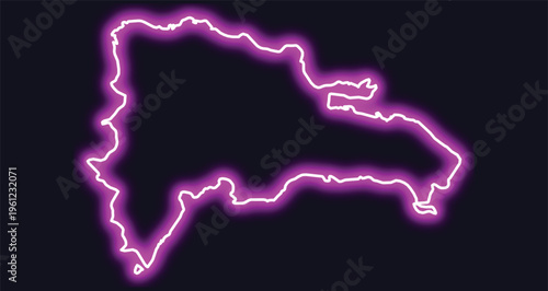 Dominican republic neon outline map glowing purple