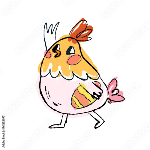 funny chicken holding easter egg cartoon illustration