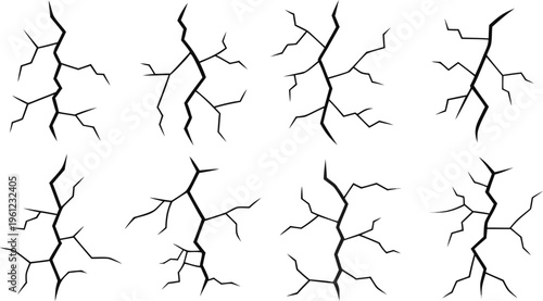 Black crack and fracture patterns on white background cracks fractures wall cracks