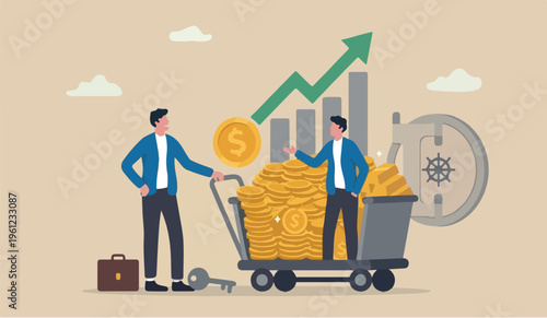 Success to the in for this is vestor, rich man making money from business or investment, income and revenue, budget, saving or profit concept, rich and successful businessman with load of money golden