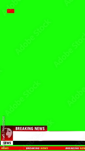Live Breaking News lower third animation on green screen vertical video with rotating globe.