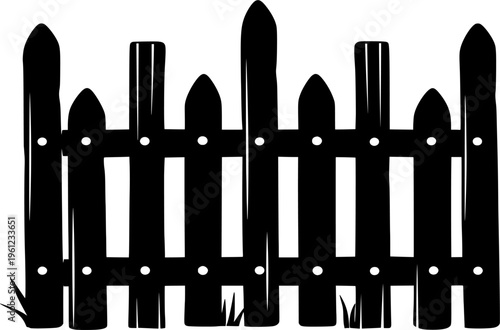 Garden Picket Fence Silhouette: A detailed silhouette of a classic picket fence, standing sturdy against a clean backdrop, evokes notions of security, tranquility.