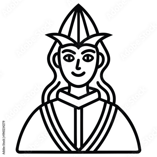 Minimalist Fantasy Queen Icon – Linear Character Vector