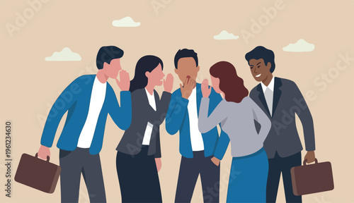  Business secret, corporate communication or viral advertising, rumor spread or colleague gossip confidential information concept, business people coworkers whispering gossip secret team members