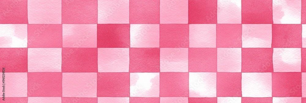 Fototapeta premium Pink watercolor gingham check seamless pattern background. Pink and white watercolor checkered pattern creating a rustic seamless background texture
