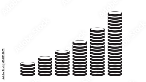 Increasing Coin Stack Bar Chart Icon for Financial Growth Revenue Performance Tracking and Business Investment Analysis