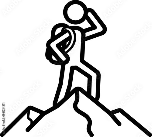 Hiker standing on mountain peak with backpack