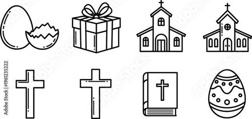 Easter vector icons set church cross egg gift bible