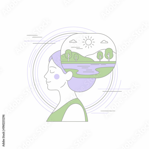 Womans Head Silhouette with Nature Landscape in Mind.