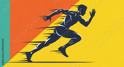 Athlete sprinting fast on colorful background motion blur effect dynamic illustration