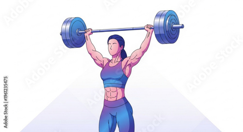Strong woman lifting heavy barbell overhead in gym with determination and strength