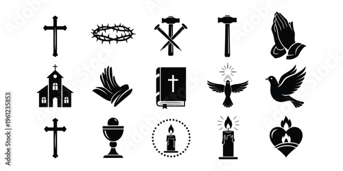 Vector icons of christian symbols and objects
