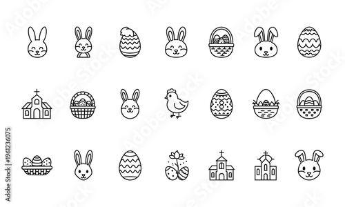 Vector easter eggs and bunny illustrations in black and white