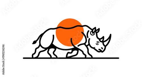 Stylized rhinoceros illustration with orange circle and minimalist design