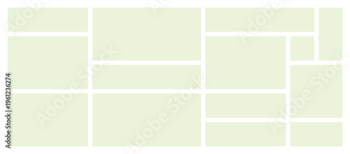 White Bento Grid Photo Collage Template with Clean Mood Board Layout, Puzzle Mosaic Blocks for Gallery Design and Y2K Dashboard Presentation Slide Vector