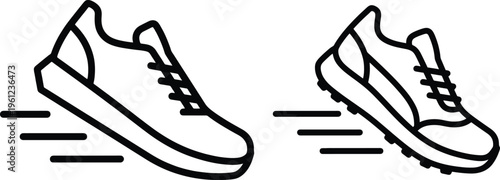 A pair of running shoes in motion conveying speed and athleticism with dynamic lines