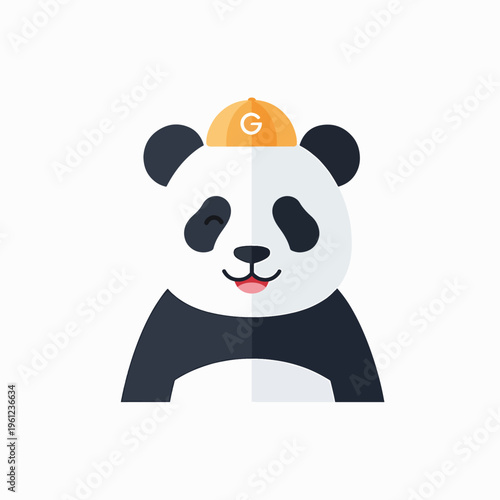 Cartoon panda bear wearing gold hat.