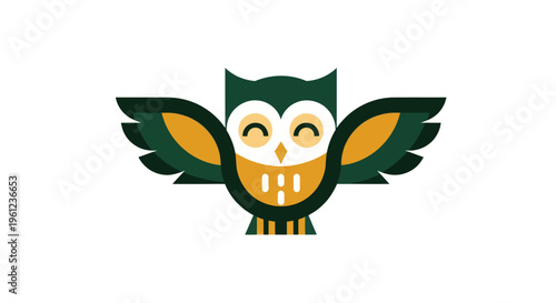 Stylized owl icon with open wings and smiling expression on white