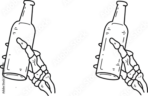 A pair of skeleton hands grasping beer bottles