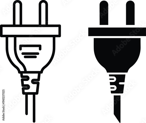 Electric plug and socket icon set for power connection