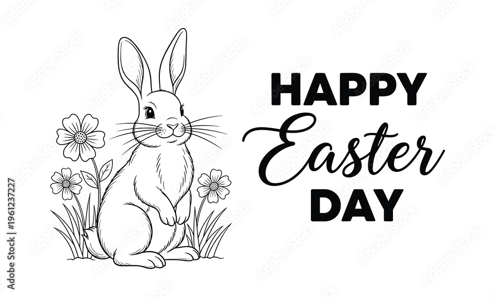 Fototapeta premium Vector easter bunny illustration with happy easter day text
