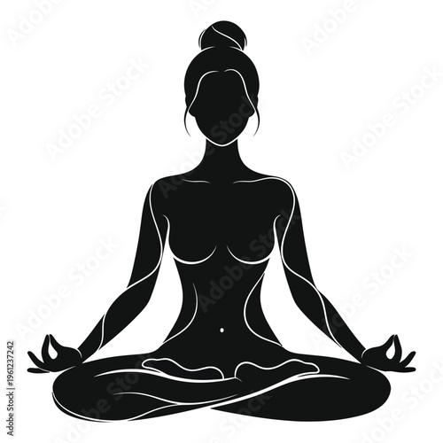 Abstract Black Silhouette of Hand Forming OK Gesture  and yoga on White Background