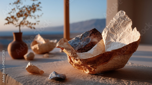 Natural Stone Composition Wrapped in Textured Paper