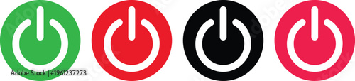 Power button icons in green red black and pink colors for electronic devices and user interface design