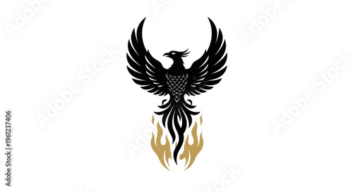 Stylized phoenix rising logo in black and gold on white background