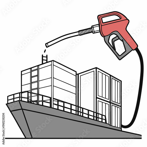 Vector illustration of a cargo ship being refueled with a nozzle