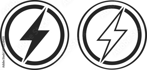 Black and white lightning bolt emblems in circles symbol