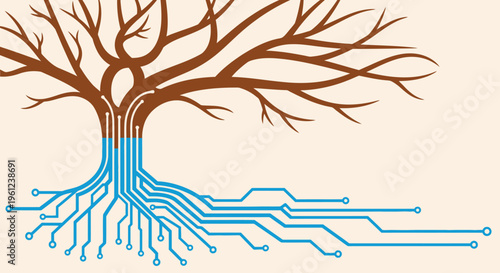 Tree with circuit board roots.