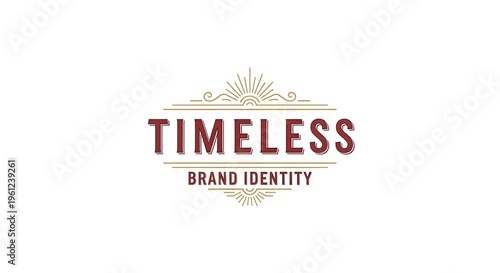 Timeless brand identity logo with red and gold vintage typography and decorative sunburst emblem for business design