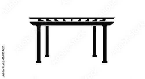 Simple wooden pergola structure shown in a stark black silhouette