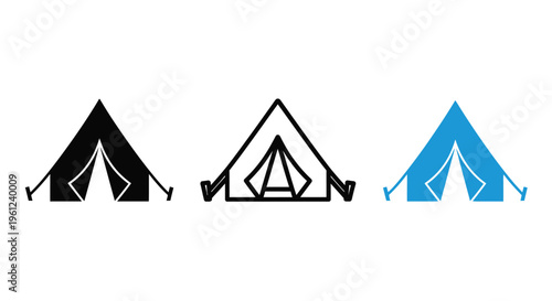 Three tent icons in varying colors a modern design silhouette