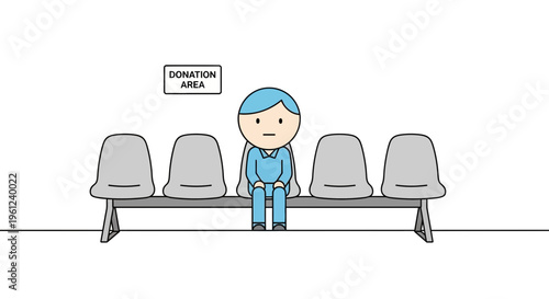 Lonely cartoon character sitting alone.