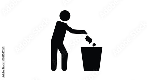 Person disposing of waste into a trash receptacle silhouette