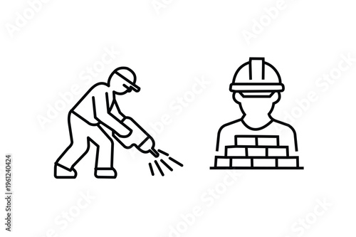 Construction workers with bricklayer and builder in hard hats on a building site worker. Resizable and Editable. EPS, 10.