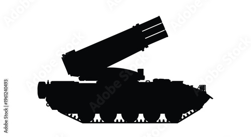 Black silhouette of a multiple rocket launcher vehicle military hardware silhouette