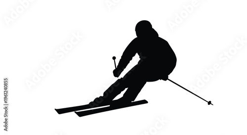 A skier in action dynamically descending a slope silhouette