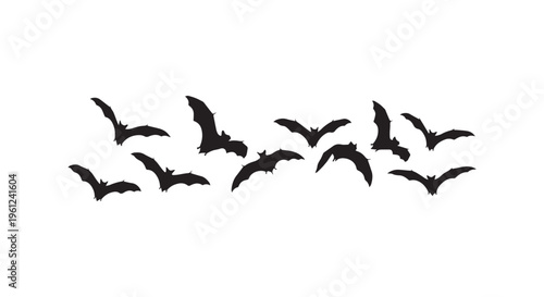 A group of black bats flying in the sky