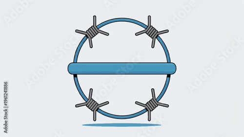 blue barbed wire circle with horizontal bar symbol