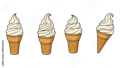 Vanilla Soft Serve Cone Vector Icon Set on PNG Background, vanilla ice cream vector, soft serve cone, dessert icon, food illustration, waffle cone, ice cream vector, sweet treat, vector dessert, 