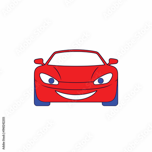 Red cartoon sports car smiling face 1.