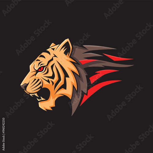 Dynamic stylized tiger head logo with fierce expression and speed elements.