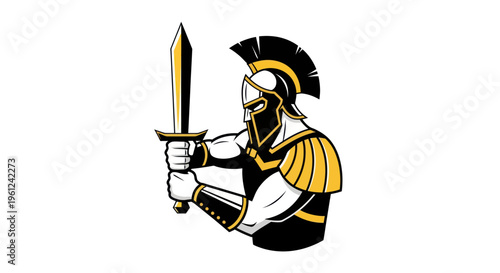 Warrior holding sword graphic illustration isolated on white background