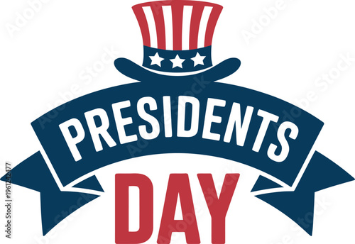 Presidents Day Patriotic Badge with Uncle Sam Hat and American Flag Ribbon