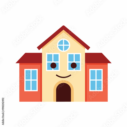 Colorful house with smiling face.